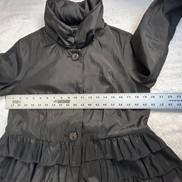 Mycra Pac Life Womens Hooded Button Front Tiered Raincoat Jacket S/M Black Artsy - Picture 9 of 11